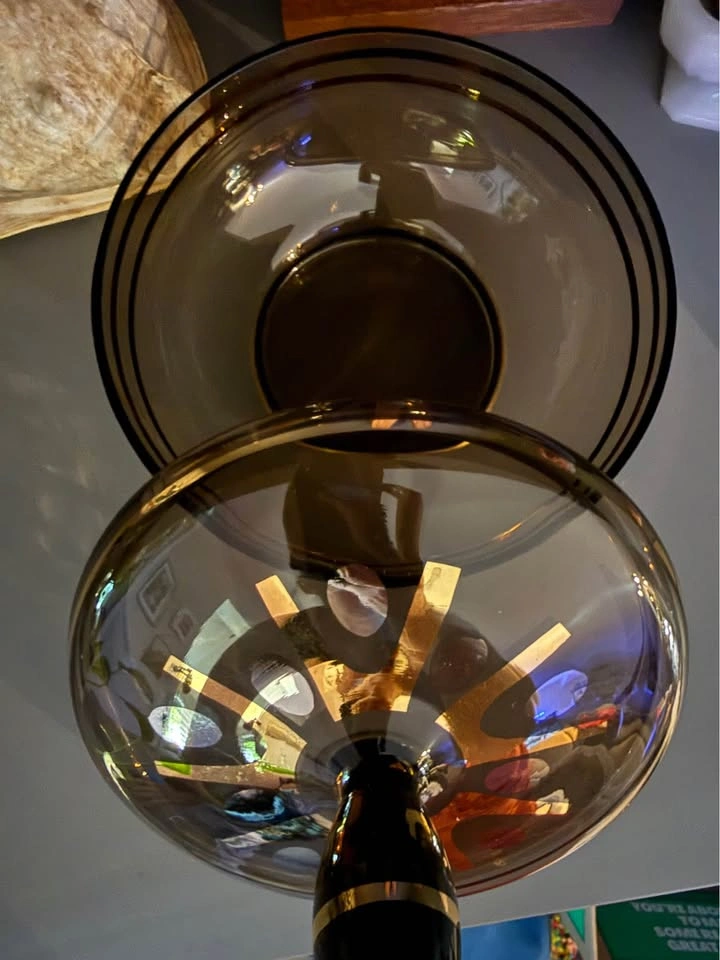 MCM Amber glass covered candy dish with gold accents - photo 4