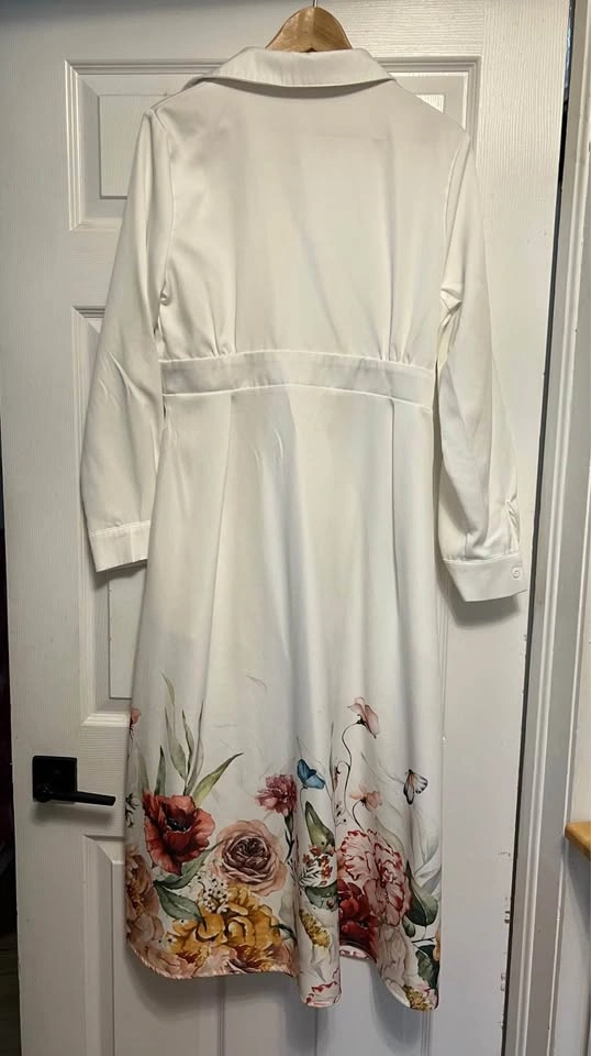 ⚽ White Floral Painted Dress- L - photo 2