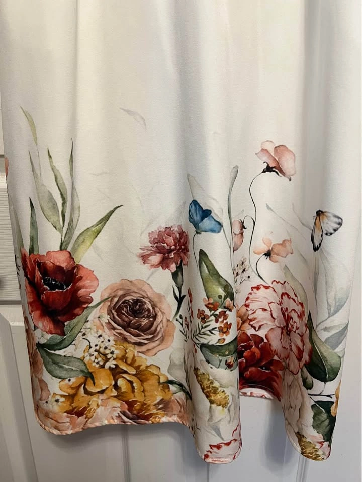 ⚽ White Floral Painted Dress- L - photo 3