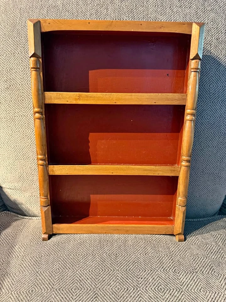 Vintage wall mounted wooden display shelves