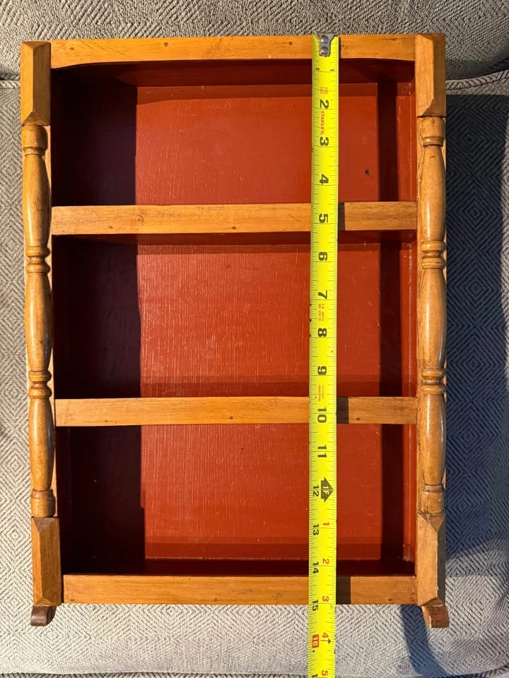 Vintage wall mounted wooden display shelves - photo 2