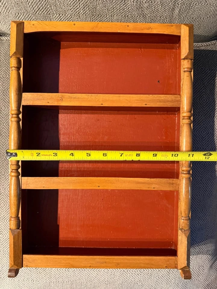 Vintage wall mounted wooden display shelves - photo 3