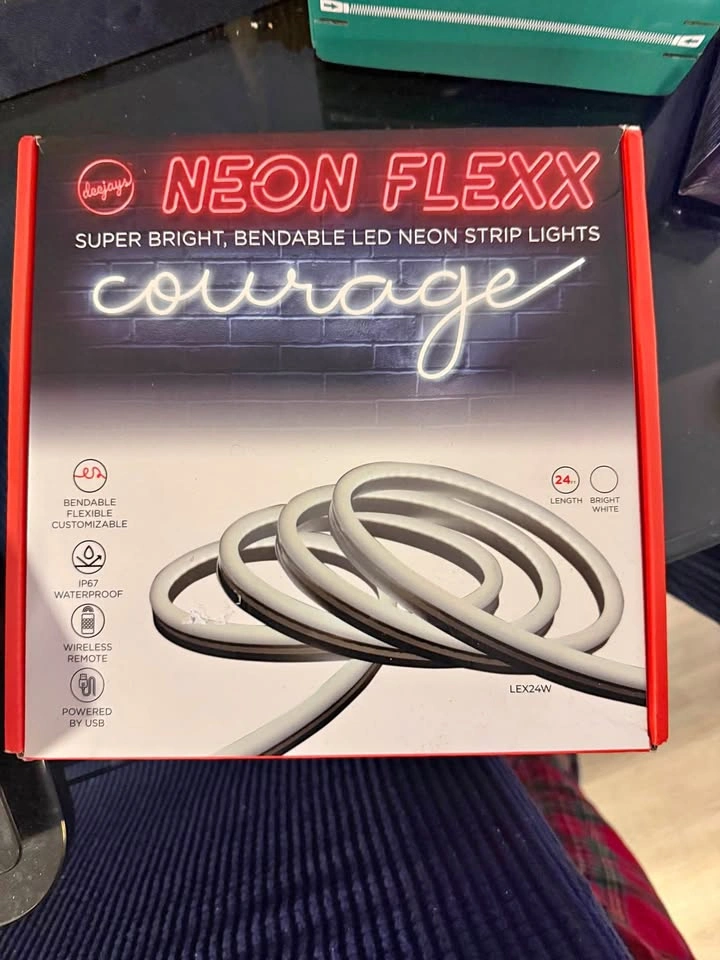 24ft White Neon Flex LED Strip Lights with Remote – USB Powered