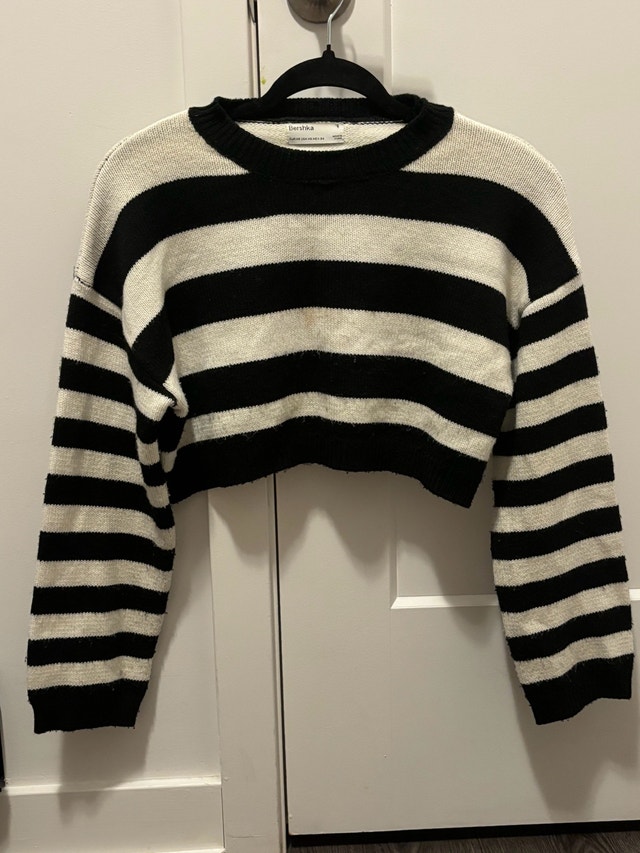 Bershka Striped Cropped Knit Sweater
