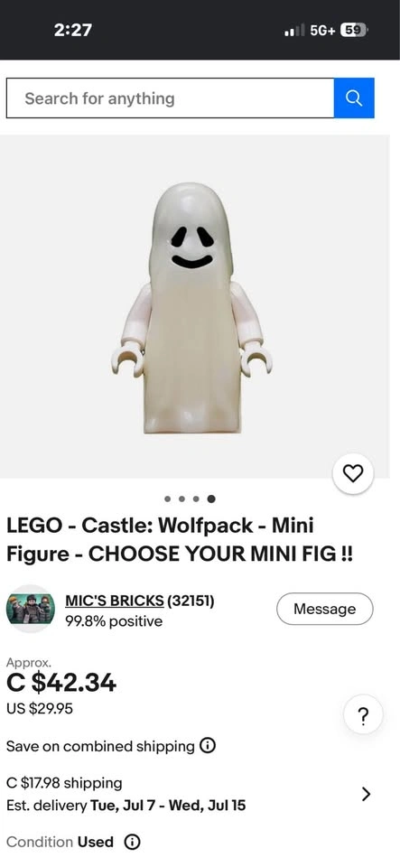 LEGO Castle Ghost Minifigure glow in the dark 90s - photo 3