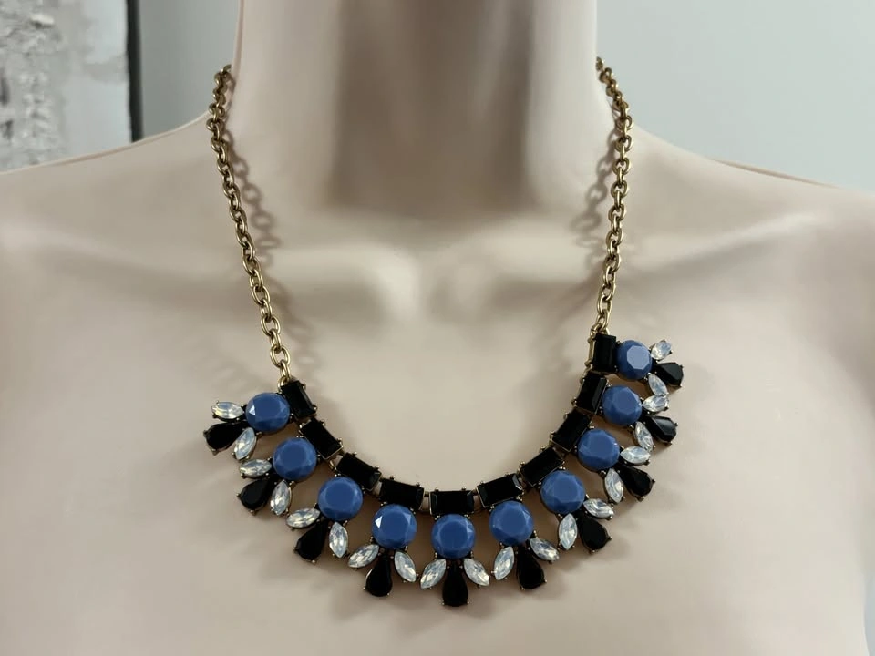 Chic J.Crew Blue, Black & Opal Geometric Statement Necklace ⚽️ - photo 2