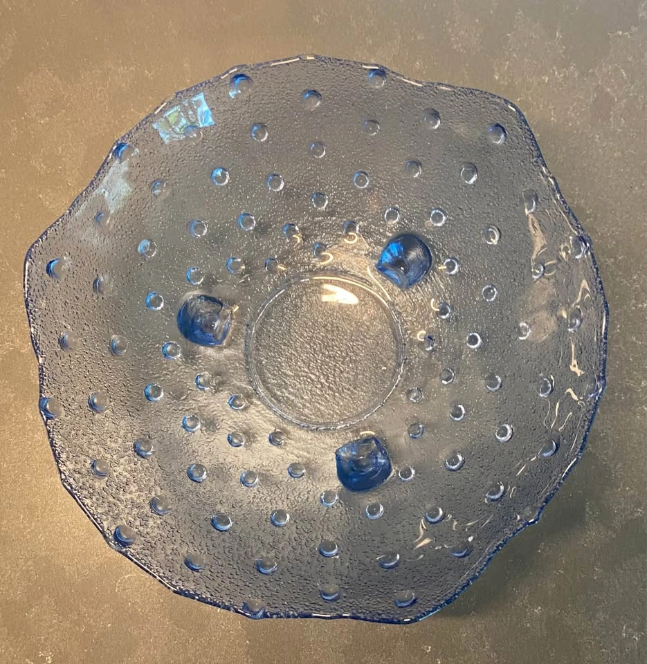 Vintage MCM Blue Hobnail Glass Footed Bowl - photo 3