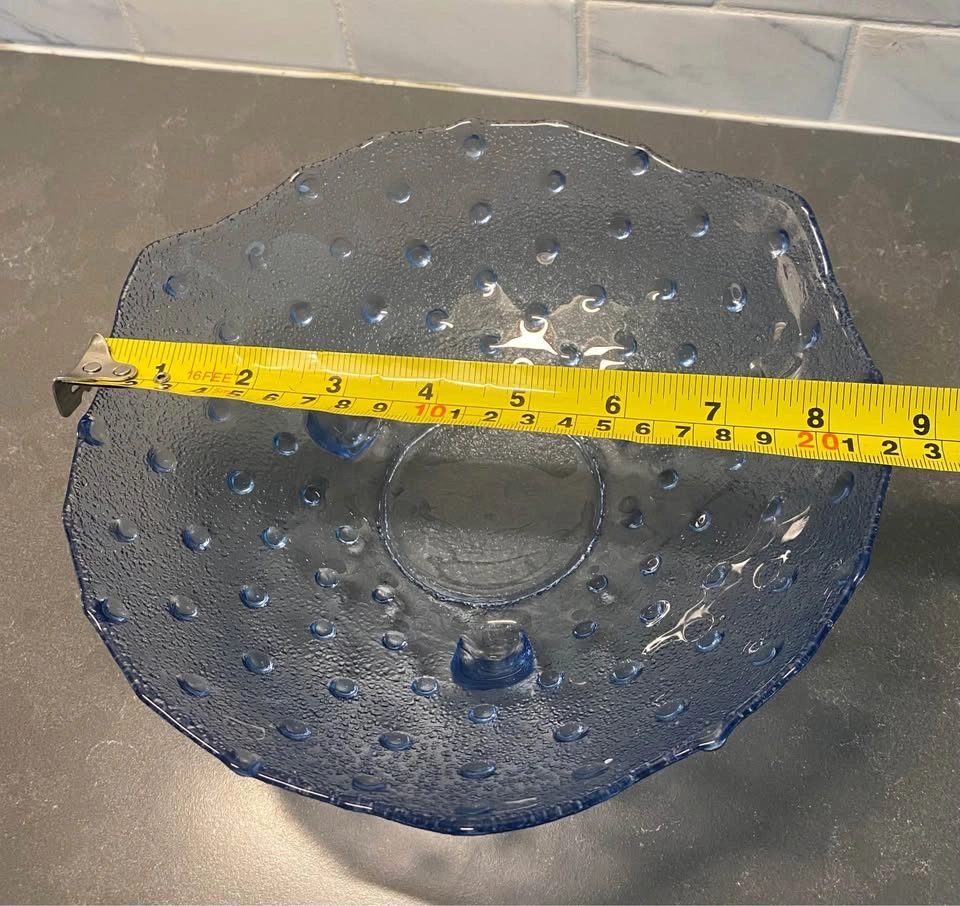 Vintage MCM Blue Hobnail Glass Footed Bowl - photo 4