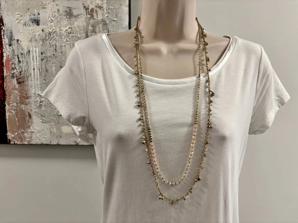 Elegant LOFT Gold & Blush Beaded Layered Necklace ⚽️