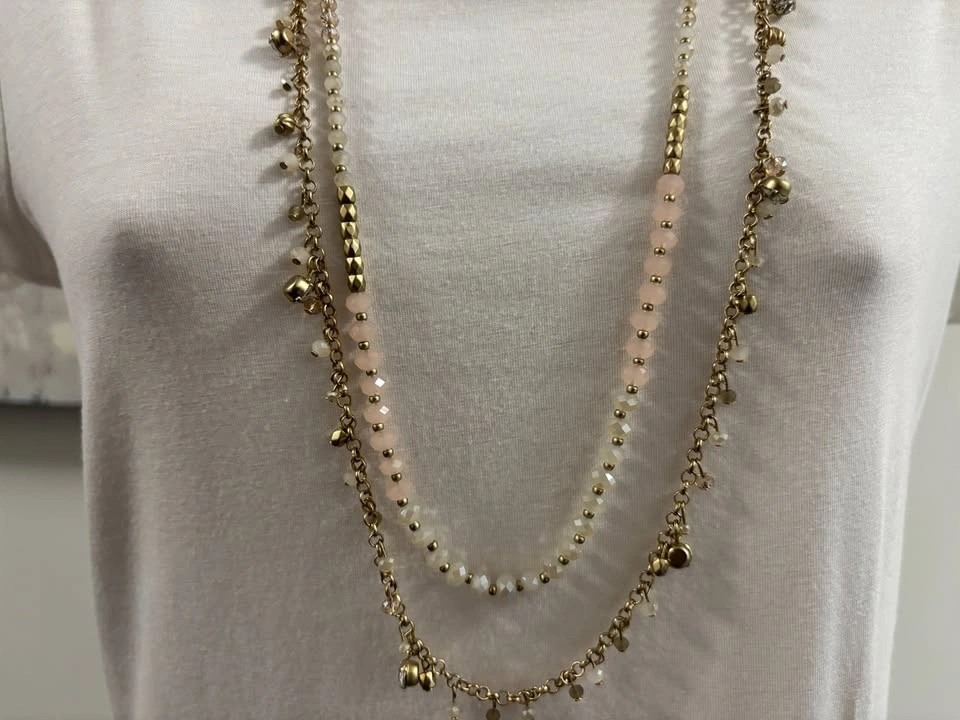 Elegant LOFT Gold & Blush Beaded Layered Necklace ⚽️ - photo 2