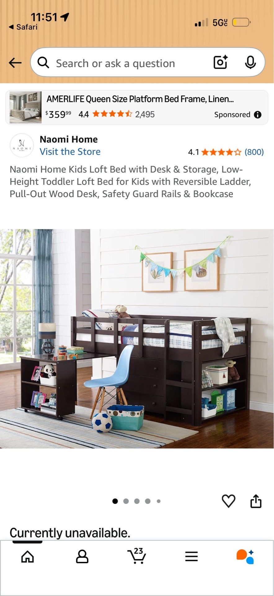 NEW IN BOX – Navy Naomi Home Low Study Loft Bed with Desk - photo 5