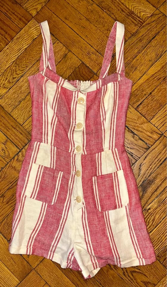 Reformation Red & White Striped 100% Linen Romper - SZ 2
