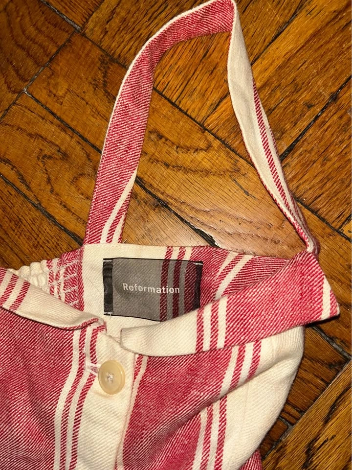 Reformation Red & White Striped 100% Linen Romper - SZ 2 - photo 2