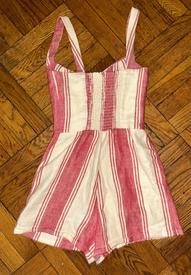 Reformation Red & White Striped 100% Linen Romper - SZ 2 - photo 3