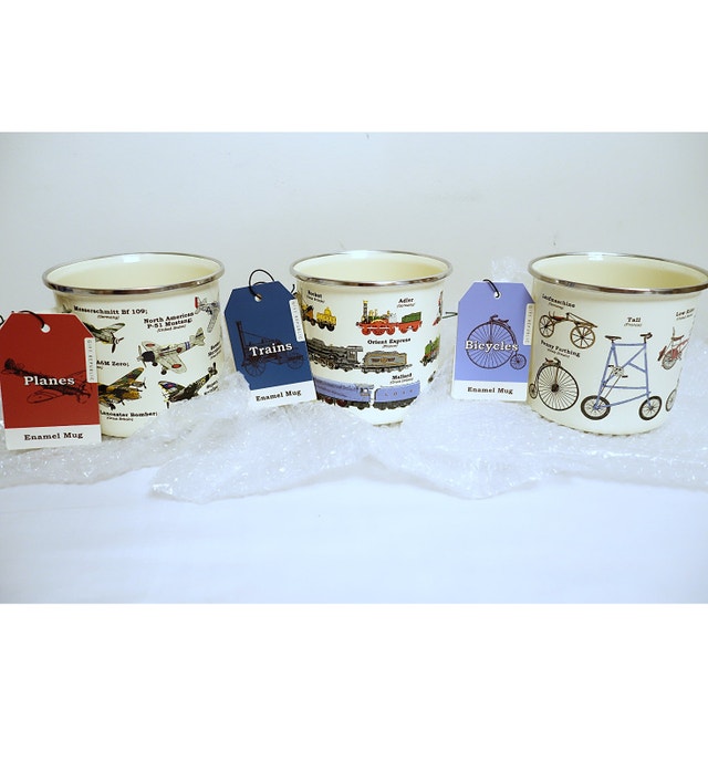3-Piece Gift Republic Planes Trains Bicycles Enamel Camping Mugs