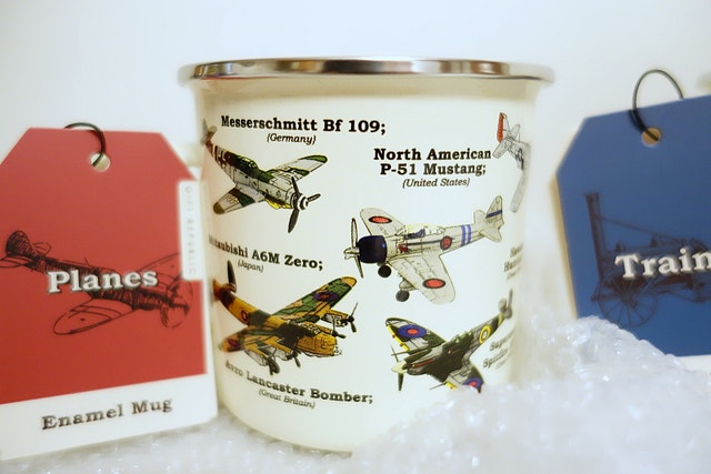 3-Piece Gift Republic Planes Trains Bicycles Enamel Camping Mugs - photo 2