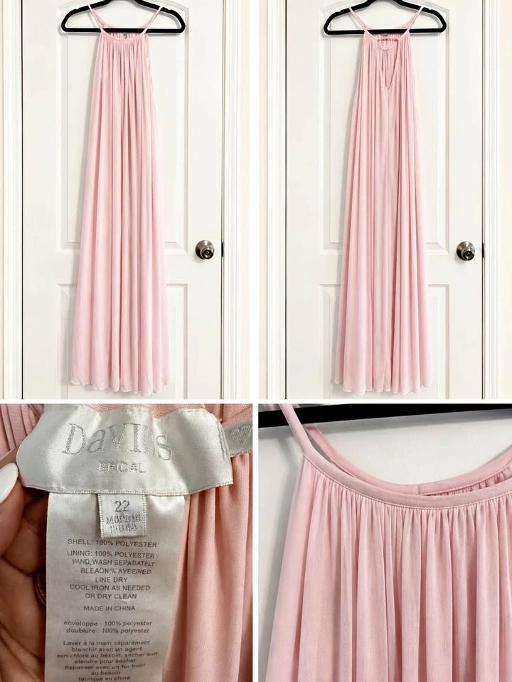 Davis Bridal Pink Chiffon Halter Maxi Dress - Sz. 22