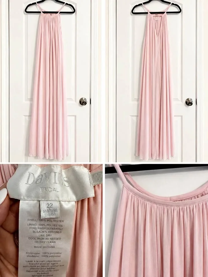 Davis Bridal Pink Chiffon Halter Maxi Dress - Sz. 22