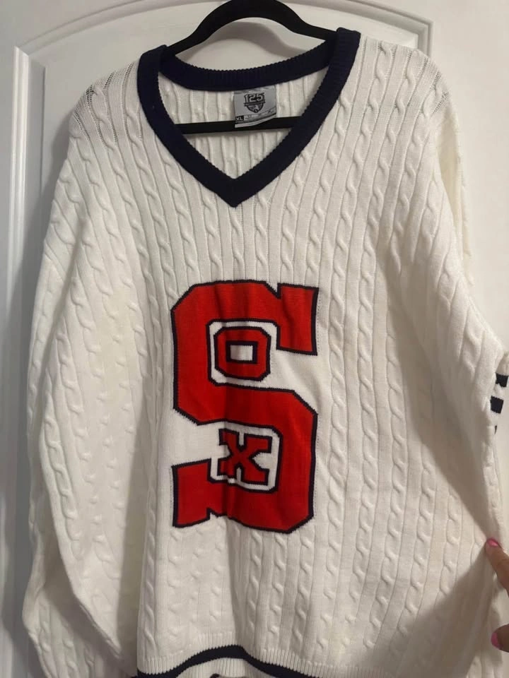 Chicago White Sox 125th Anniversary Sweater XL White Cable Knit - photo 2