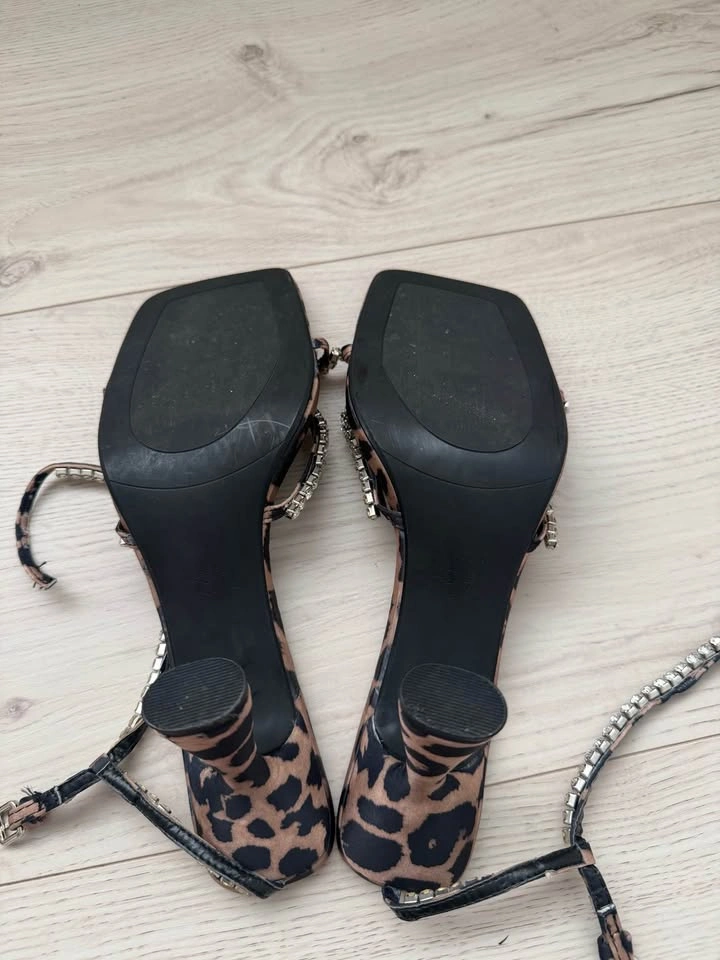ZARA High-heeled leopard-print sandals with rhinestones US9 - photo 5