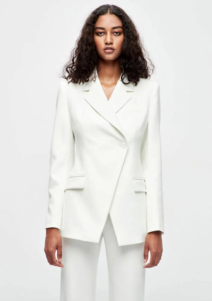 Double-breasted, fitted, lined blazer Ivory, S