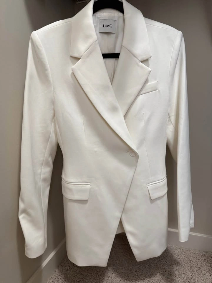 Double-breasted, fitted, lined blazer Ivory, S - photo 3