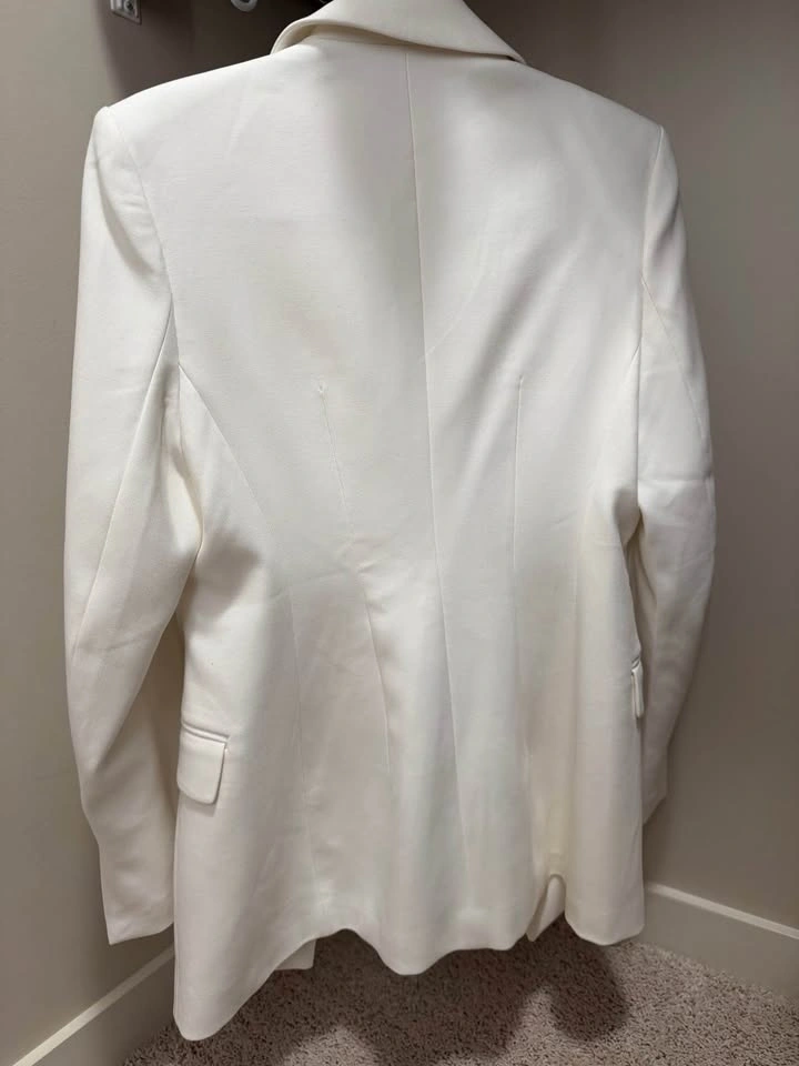 Double-breasted, fitted, lined blazer Ivory, S - photo 4