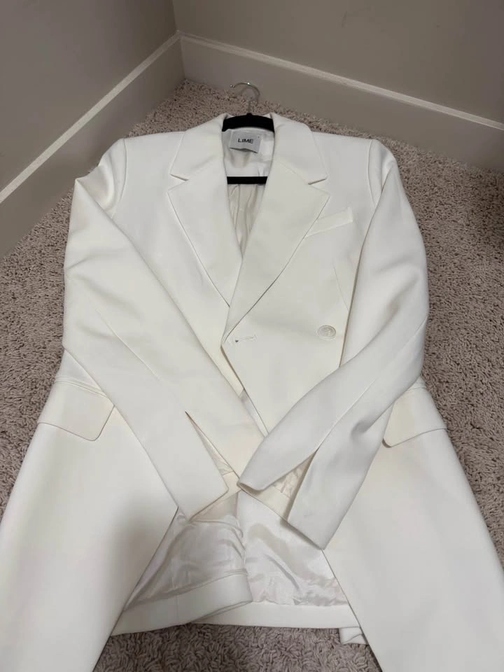 Double-breasted, fitted, lined blazer Ivory, S - photo 5
