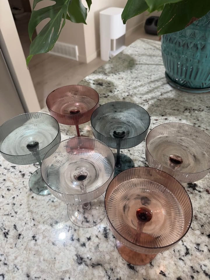 Colored Vintage Art Deco Coupe Glasses - Set of 6 - photo 2
