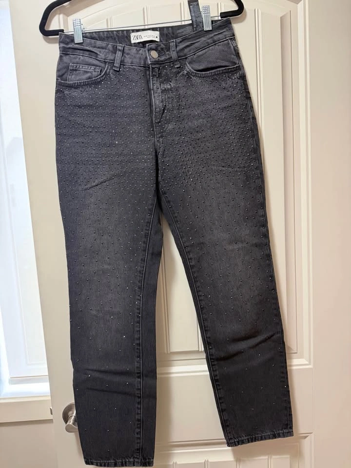 ZARA black jeans with rhinestones US 4 - photo 3