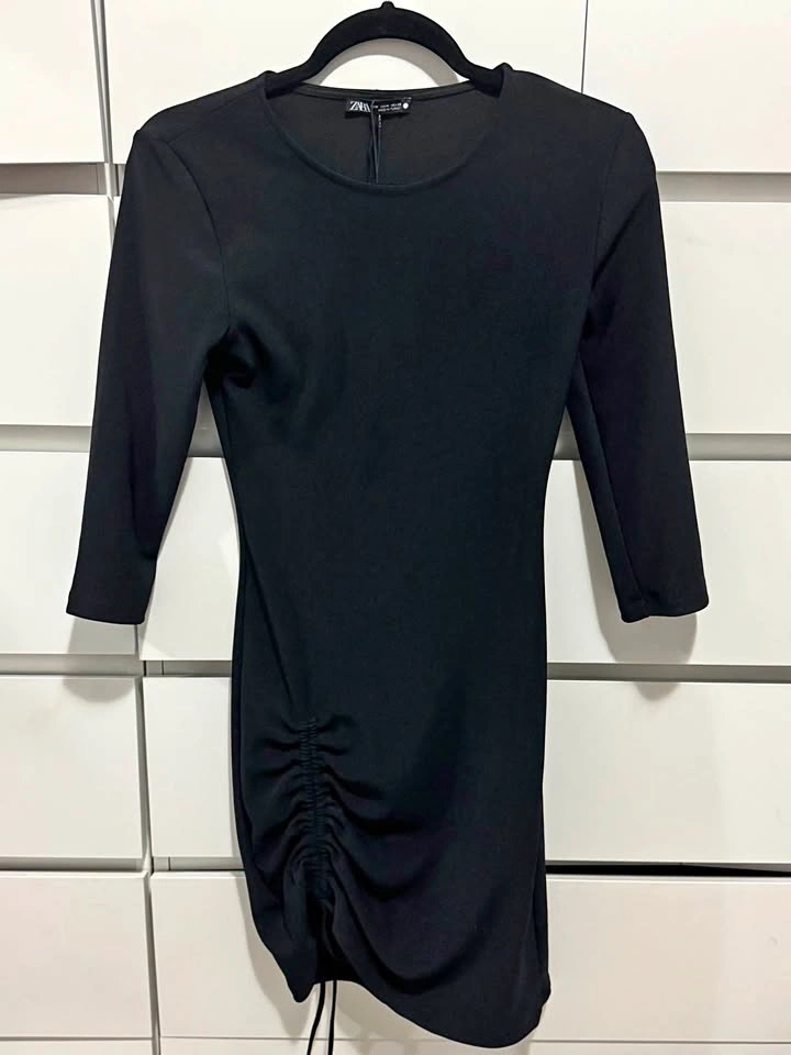 Zara black mini ribbed stretchy quarter sleeve dress