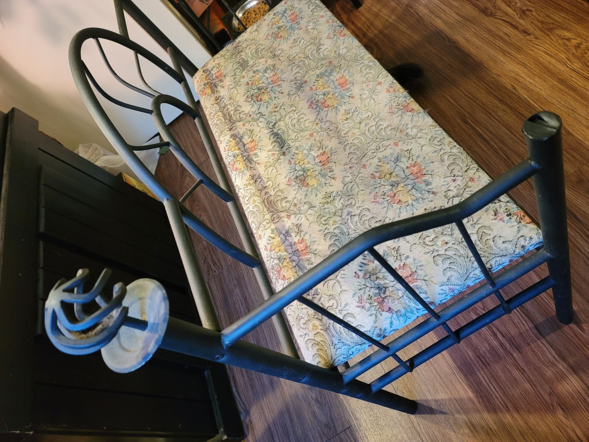 Vintage Wrought Iron Hall Bench with Sunburst Backrest - photo 5
