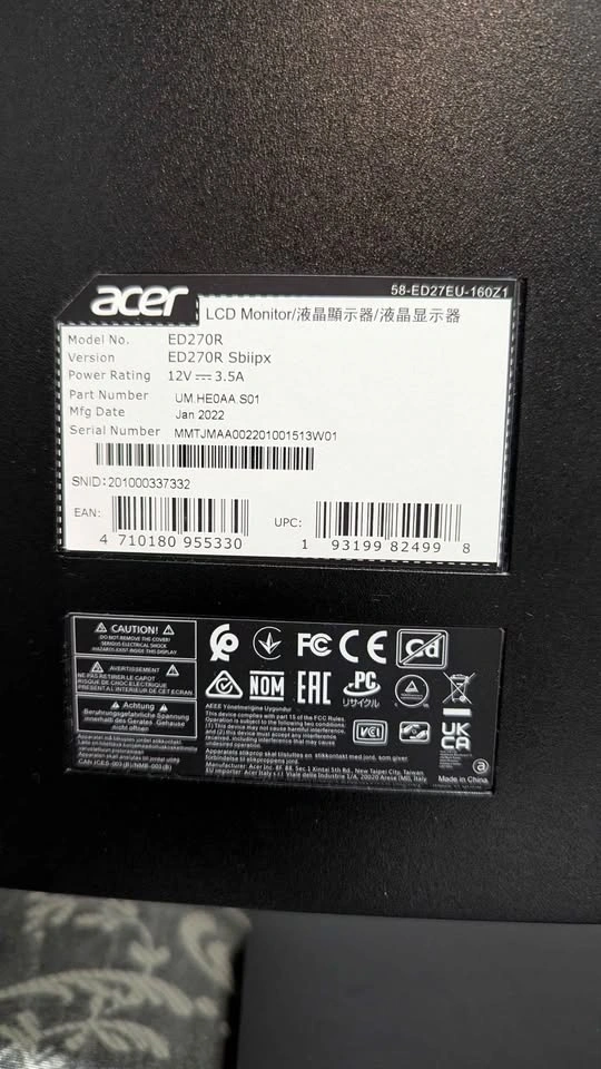 Acer Nitro 27" Curved Gaming Monitor 165Hz (Like New) - photo 2