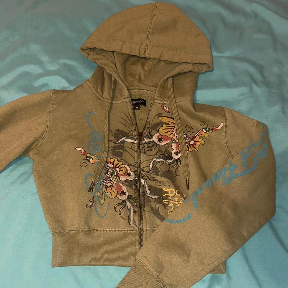 Y2K Ed Hardy Cropped Zip Hoodie