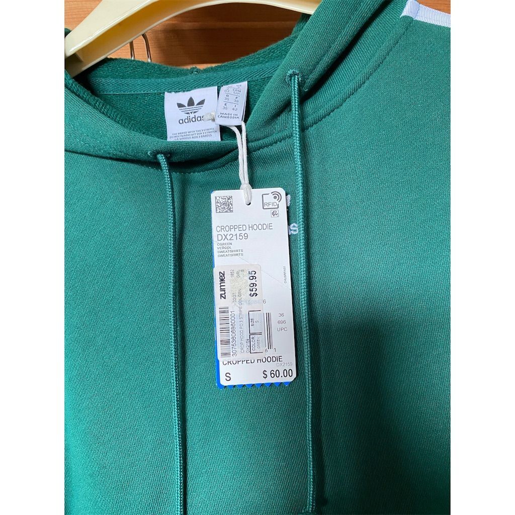 Adidas Originals DX2159 Women's Cropped Hoodie Green Size S - photo 3