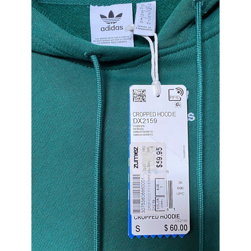 Adidas Originals DX2159 Women's Cropped Hoodie Green Size S - photo 5