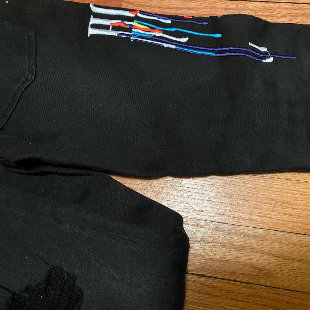Homme Femme Men's Black Drip Denim Jeans Size 32 Straight Fit - photo 3