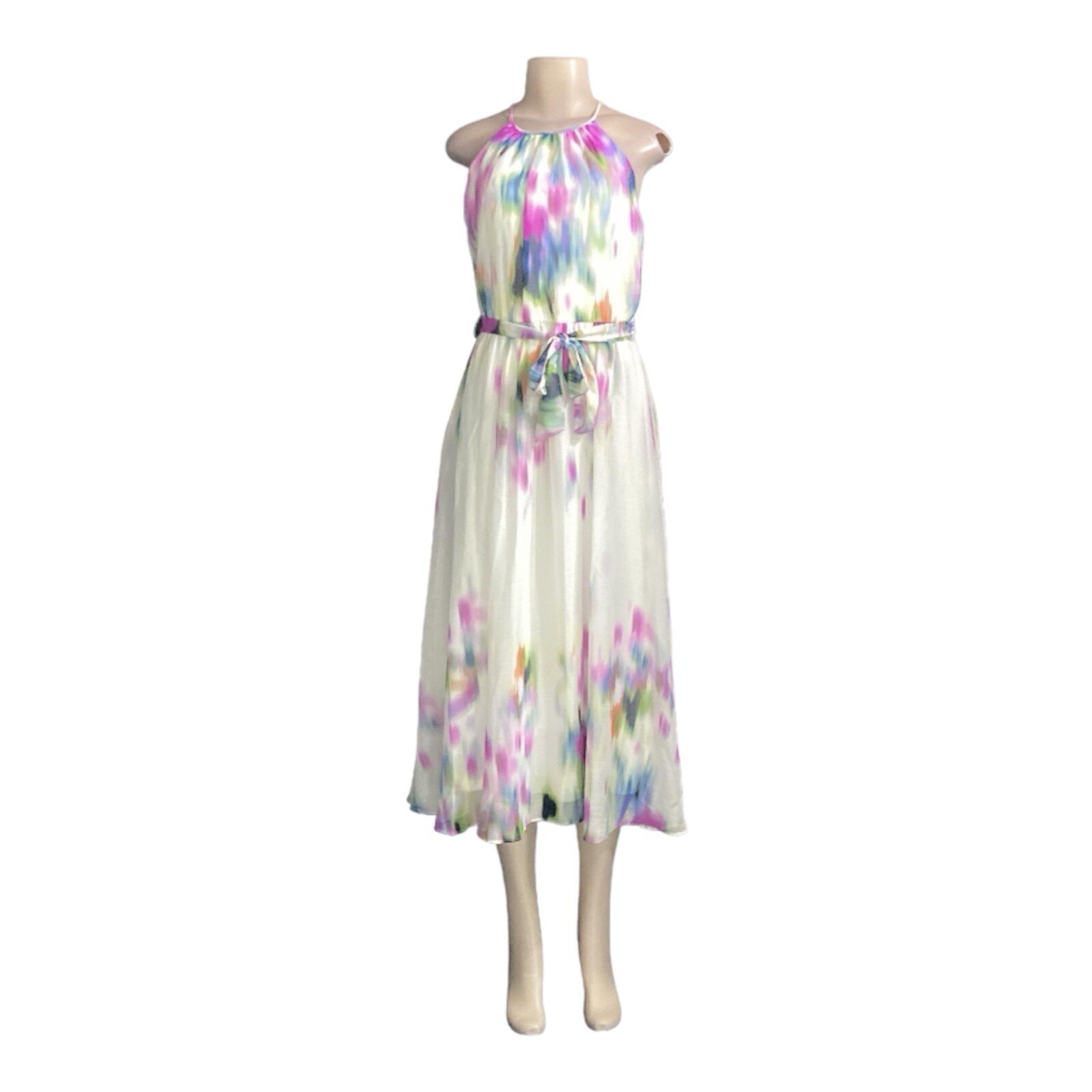 DKNY Sleeveless Printed Halter Neck Tie Waist Chiffon Maxi Dress - photo 2