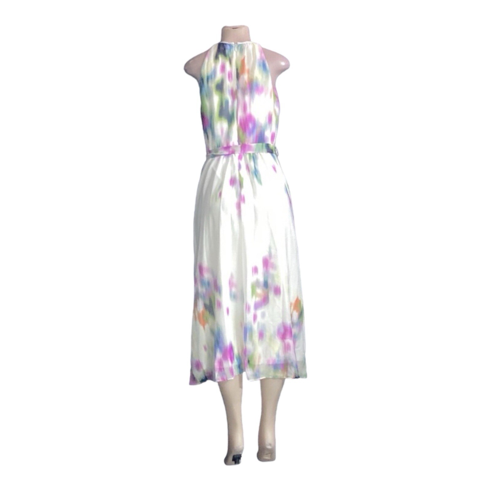 DKNY Sleeveless Printed Halter Neck Tie Waist Chiffon Maxi Dress - photo 3