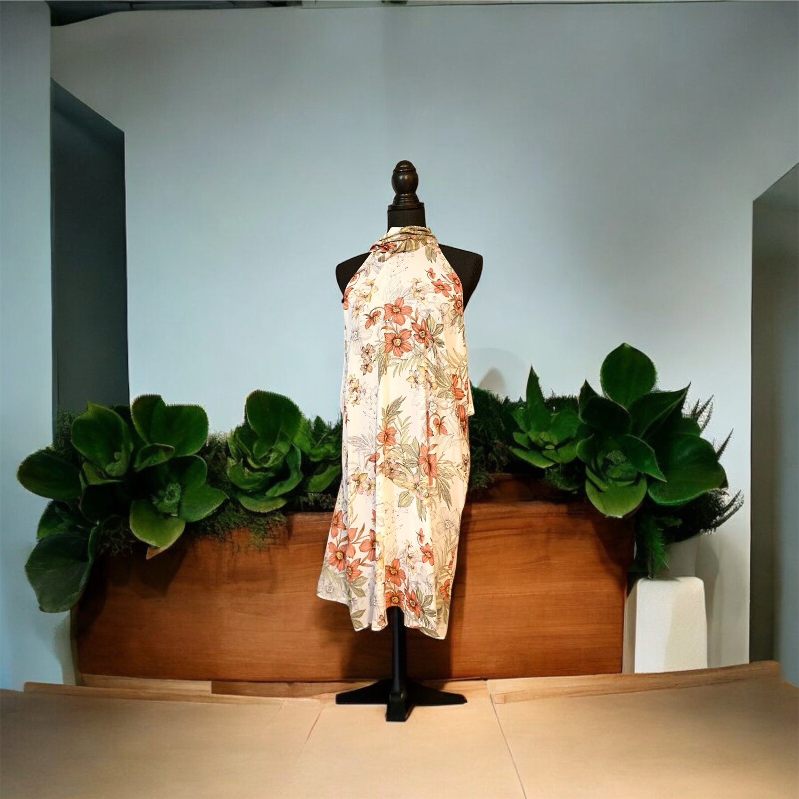Worthington Sleeve-less Summer Ivory Floral Polyester Dress Size