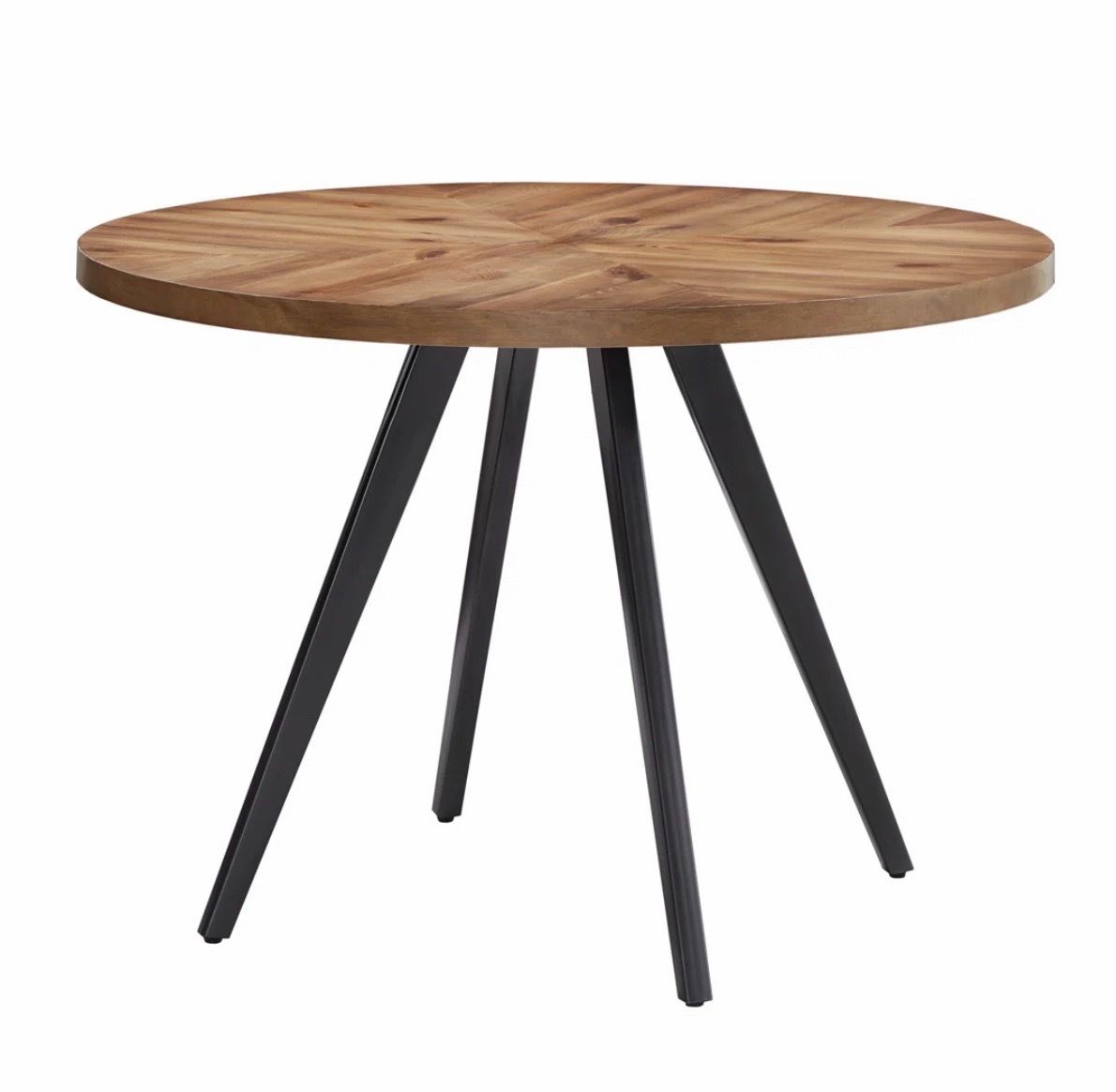 Modern Round Dining Table – Oak & Black Metal Base
