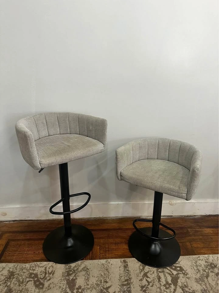 Pair of Grey Swivel Adjustable Bar Stools