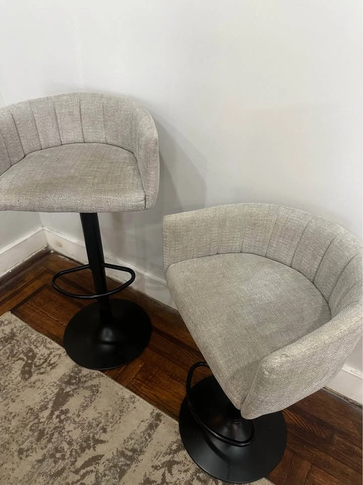 Pair of Grey Swivel Adjustable Bar Stools - photo 2