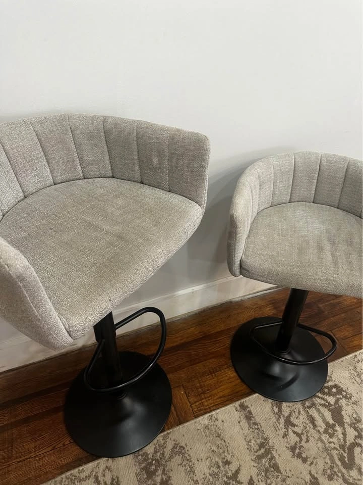 Pair of Grey Swivel Adjustable Bar Stools - photo 3
