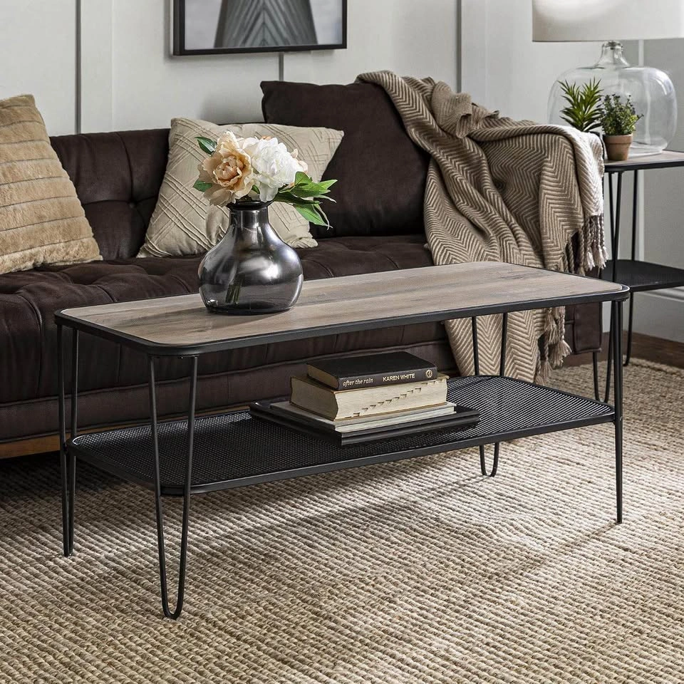 42" Urban Industrial Mesh Metal Shelf Coffee Table - Grey Wash - photo 2