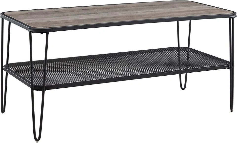 42" Urban Industrial Mesh Metal Shelf Coffee Table - Grey Wash - photo 3