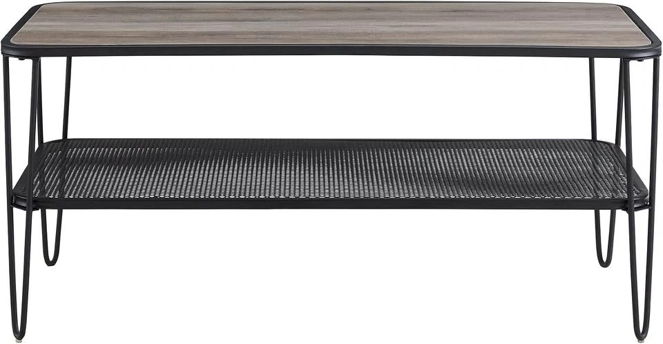 42" Urban Industrial Mesh Metal Shelf Coffee Table - Grey Wash - photo 5