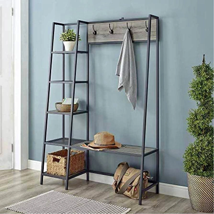 72 inch Walker Edison 5 Shelf Entryway Bench Hall Tree