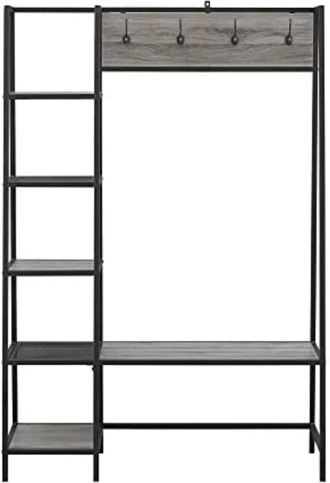 72 inch Walker Edison 5 Shelf Entryway Bench Hall Tree - photo 2