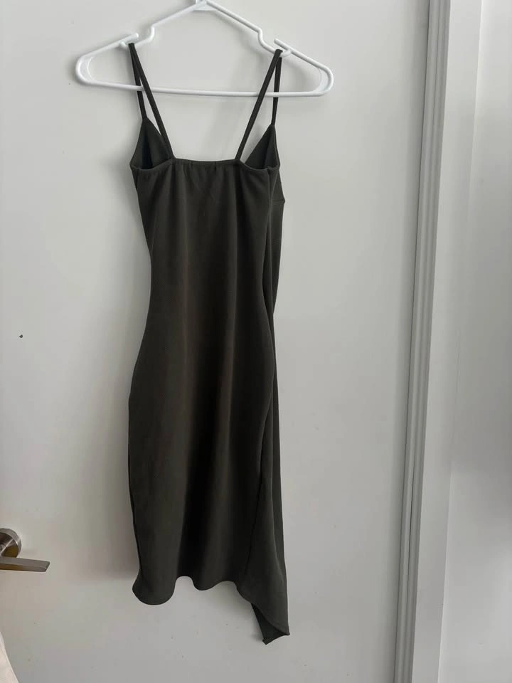 PrettyLittleThing Olive Green Asymmetrical Mini Dress – Size 2 - photo 2
